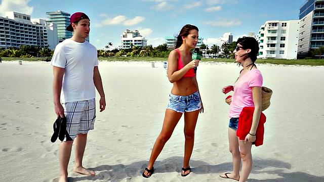 Blonde bombshell with a pierced pussy takes on two dudes for some cash