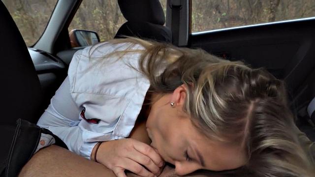 Big-titted driving instructor banged after pussylicking