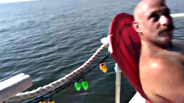 In part 2 of a two part series, Victor Cody treats his friends to a day on the yacht. He and Sailor Blue bareback and breed PBJay who is the ship's pass around bottom.