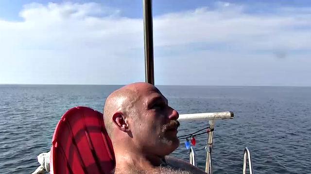 In part 2 of a two part series, Victor Cody treats his friends to a day on the yacht. He and Sailor Blue bareback and breed PBJay who is the ship's pass around bottom.