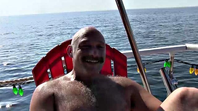 In part 2 of a two part series, Victor Cody treats his friends to a day on the yacht. He and Sailor Blue bareback and breed PBJay who is the ship's pass around bottom.