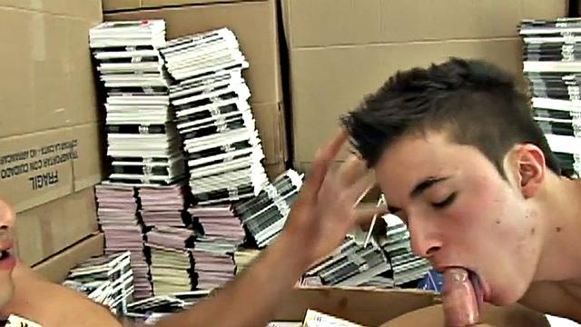 Real Spanish twink fucked by stud in public stockroom