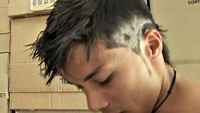 Real Spanish twink fucked by stud in public stockroom