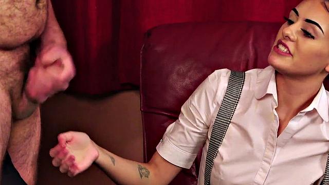 SPH femdom babe gives CFNM to pathetic small cock loser