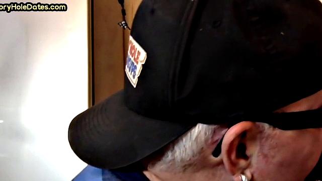 Mature gay bottom gloryhole fucked in closeup after Blowjob