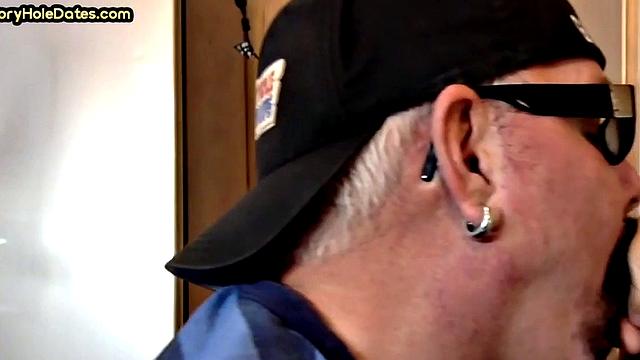 Mature gay bottom gloryhole fucked in closeup after Blowjob