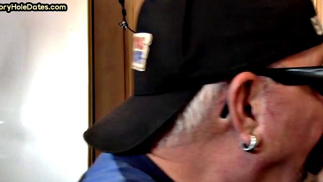 Mature gay bottom gloryhole fucked in closeup after Blowjob