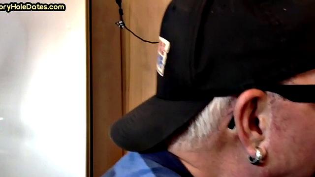 Mature gay bottom gloryhole fucked in closeup after Blowjob