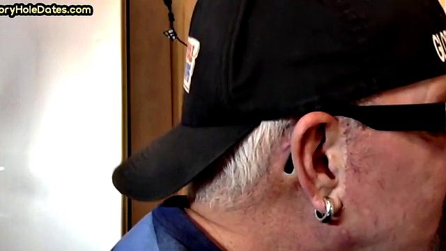 Mature gay bottom gloryhole fucked in closeup after Blowjob