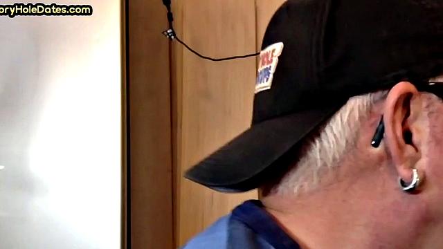 Mature gay bottom gloryhole fucked in closeup after Blowjob