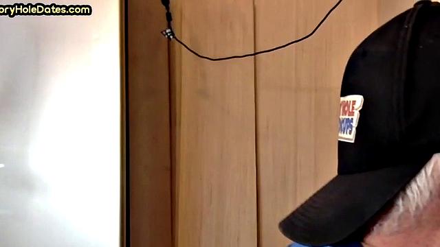 Mature gay bottom gloryhole fucked in closeup after Blowjob