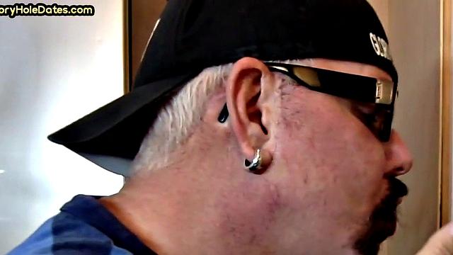 Mature gay bottom gloryhole fucked in closeup after Blowjob