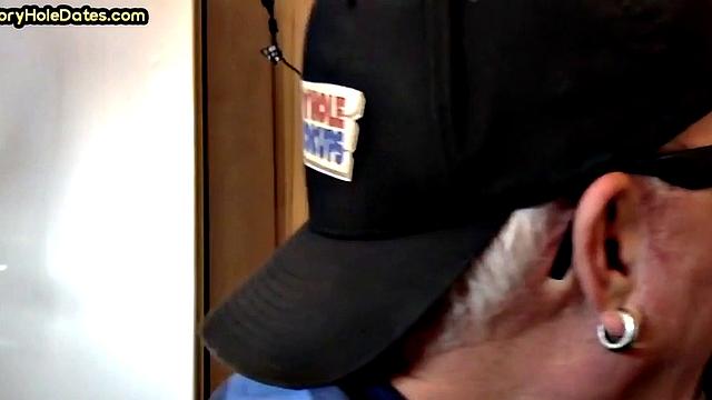 Mature gay bottom gloryhole fucked in closeup after Blowjob