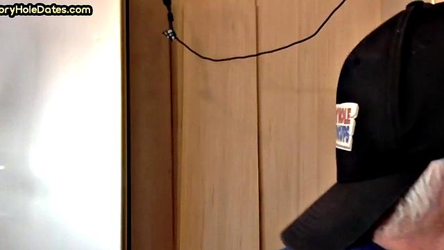 Mature gay bottom gloryhole fucked in closeup after Blowjob