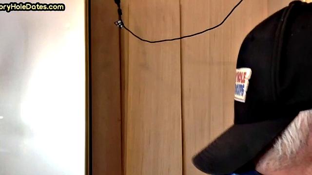 Mature gay bottom gloryhole fucked in closeup after Blowjob