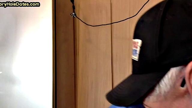 Mature gay bottom gloryhole fucked in closeup after Blowjob