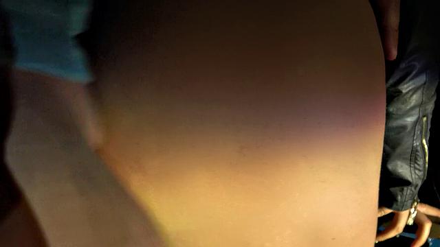 A busty brunette babe take a public pounding in POV with her pierced pussy and huge tits