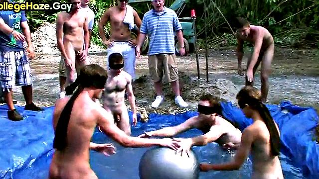 Amateur sucks outdoors in public for college fraternity