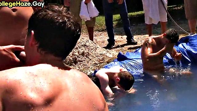 Amateur sucks outdoors in public for college fraternity