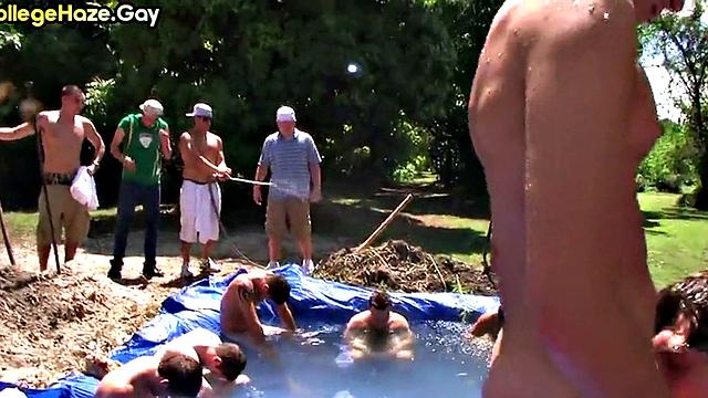 Amateur sucks outdoors in public for college fraternity