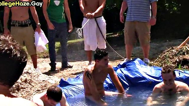 Amateur sucks outdoors in public for college fraternity