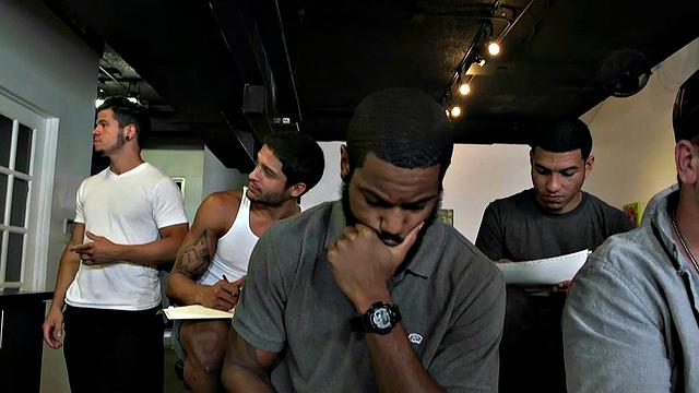 Brunette in glasses masturbates and gets her bald pussy licked in the office