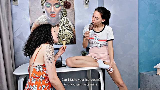 Lesbians share ice-cream and toy