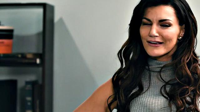 Office big boobed dykes in sapphic lesbian trio on table