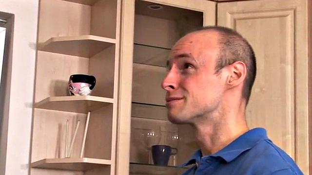 Strapon wielding dominas pegging in kitchen threeway