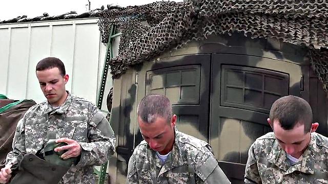 Military gays fuck each other in locker room orgy