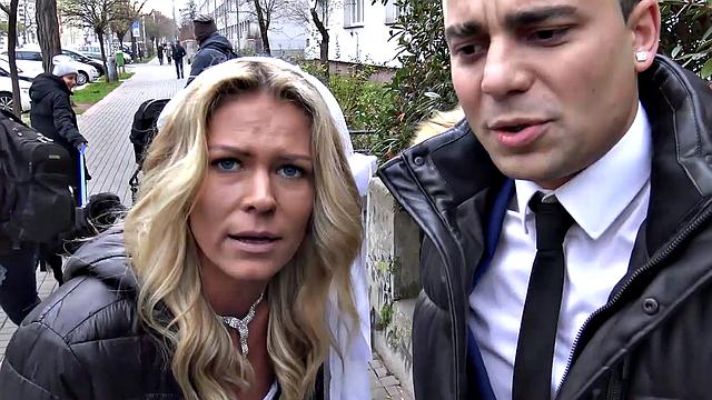 DEBT4k. Pretty blonde enjoys sex with loan shark in front of groom