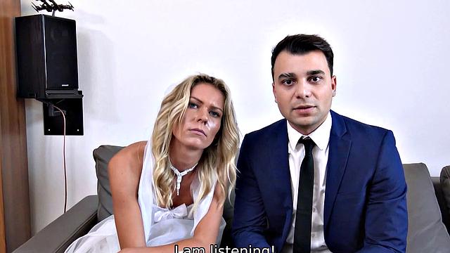 DEBT4k. Pretty blonde enjoys sex with loan shark in front of groom