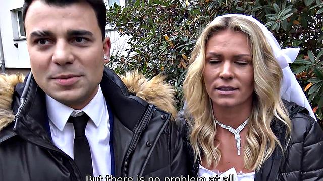 DEBT4k. Pretty blonde enjoys sex with loan shark in front of groom