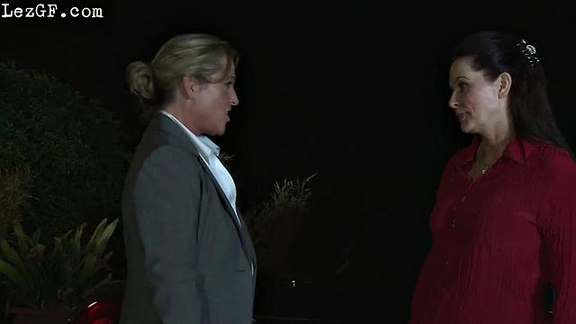 Classy office lesbian fingering