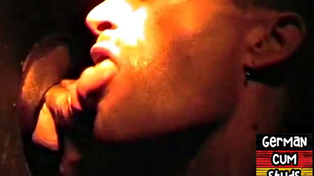 Amateur German facialized in closeup gloryhole BJ