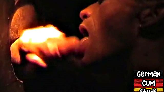 Amateur German facialized in closeup gloryhole BJ