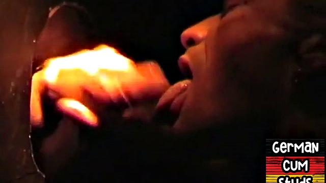 Amateur German facialized in closeup gloryhole BJ