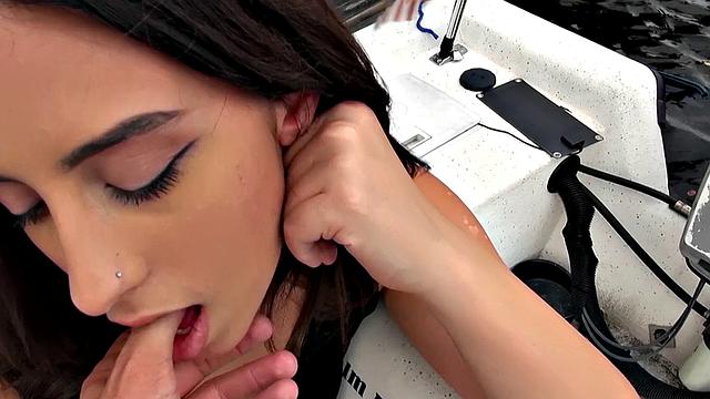 Tattooed brunette gets her tight pussy pounded outdoors with a huge cock