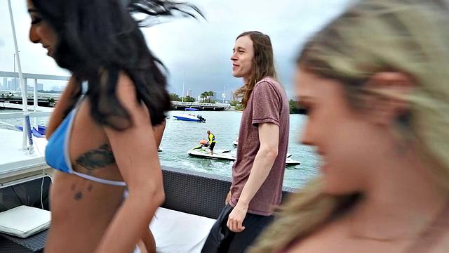 Get ready for a wild ride as the boat explodes in a hot, tattooed fuckfest!