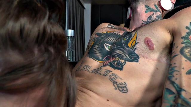 Busty highheels TS MILF sucked by pussylicked man