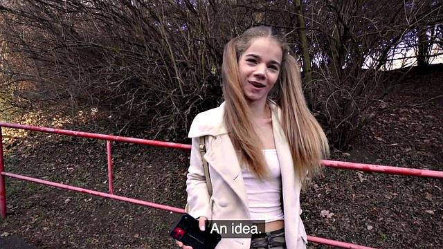 Petite teen4cash sucks big white cock before sex