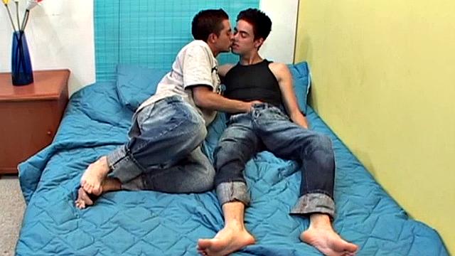 Miguel and Marcos are two horny young Latinos, who have stiff dicks, before they get each other stripped naked. Those big uncut cocks are quickly getting serviced, followed by some ass licking and more dick sucking.
