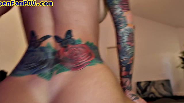 Skanky inked MILF seducing stepson