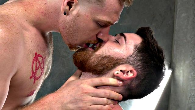 Bearded stud asslicked before bareback sex till cumshot