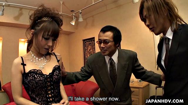 Hot office slut fucked by two guys