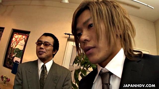 Hot office slut fucked by two guys