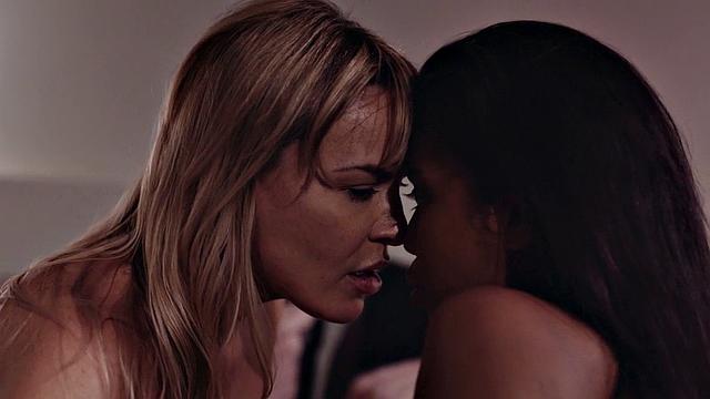 Nubian lesbian seducing curvy MILF