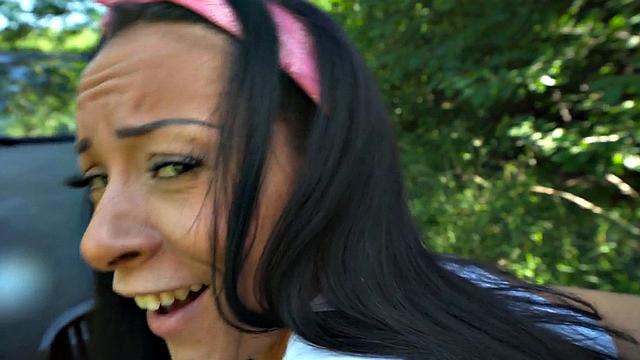 Picked up babe fucked by stranger outdoors for a ride