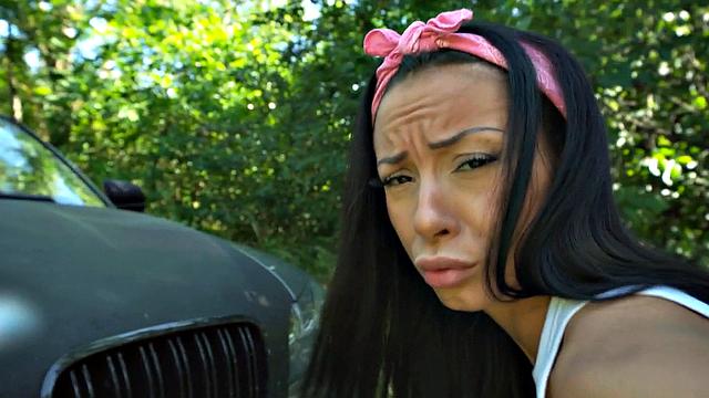 Picked up babe fucked by stranger outdoors for a ride