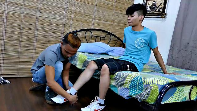 After watching Felix's male feet video, Mikal enjoys foot worship on his Asian twink feet. Mikal is pretty cute and hot himself.